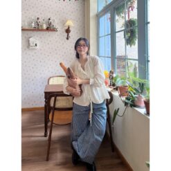 Áo Sơ Mi Nhún Cổ, Phối Ren Vintage, Tay Raglan, Dáng Babydoll, THELSTUDIOS