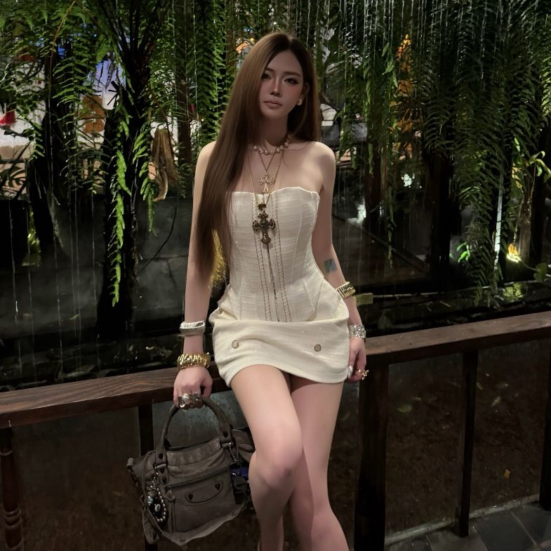 Set Corset Vải Dạ Kim Tuyến, Cài Cột Dây Lưng, Có Gọng Định Hình Và Mút Ngực THELSTUDIOS
