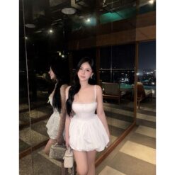 Đầm corset 2 dây, tùng bí tôn body sang chảnh, có ren trước ngực THELSTUDIOS