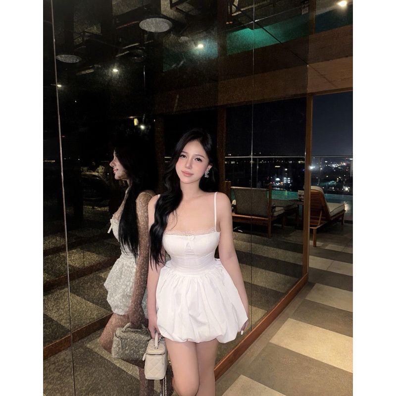 Đầm corset 2 dây, tùng bí tôn body sang chảnh, có ren trước ngực THELSTUDIOS