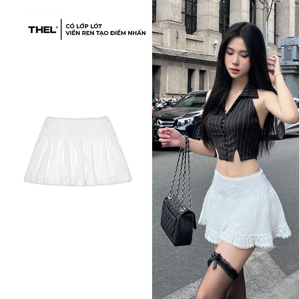 Chân váy ngắn phối ren, có lót quần THELSTUDIOS